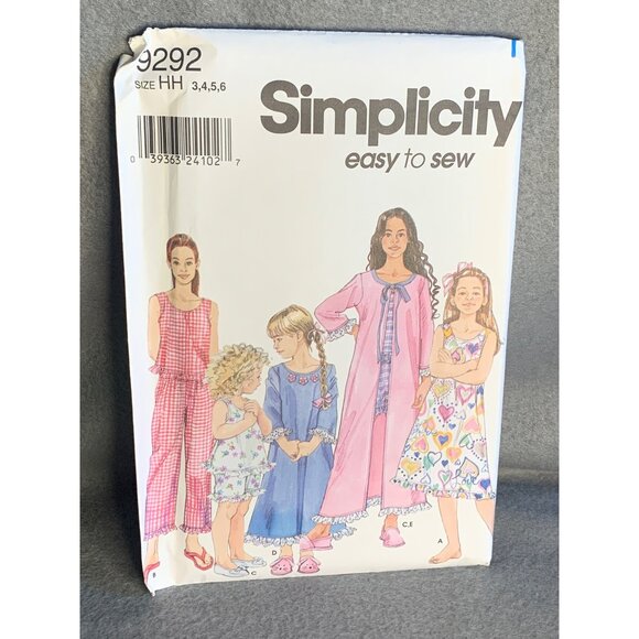 Simplicity Girls Sleepwear Sewing Pattern Sz 3-6 9292 - Uncut - Picture 4 of 4